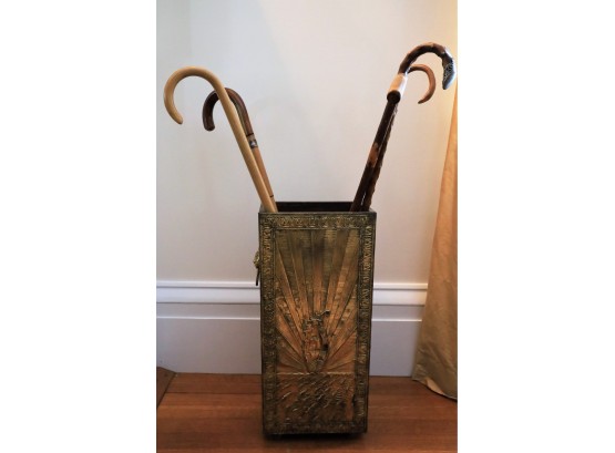Brass Umbrella Stand & Vintage Canes