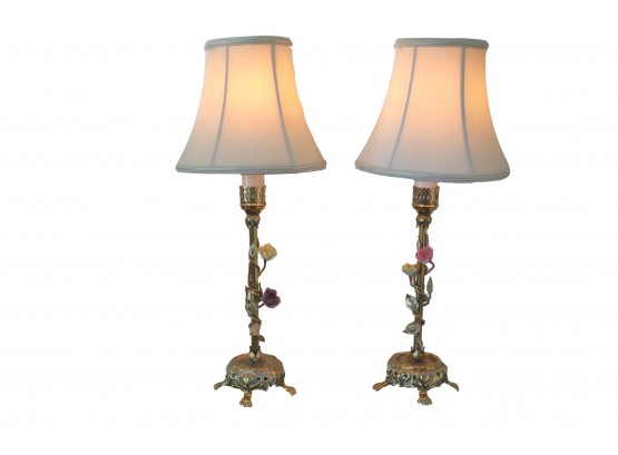 Vintage Pair Of Blooming Boudoir Lamps