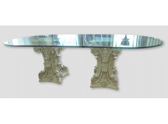 Beveled Glass Dining Table With Columns