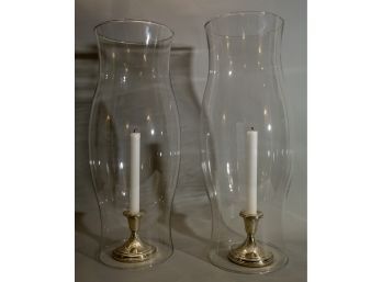 STERLING Candlesticks With Hurricane Shades