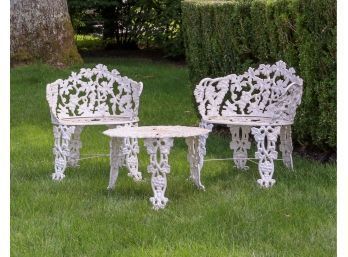 Antique Cast Iron Victorian Style Grape Pattern Garden Chairs And Table Set