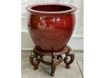 Oxblood Red Planter And Stand