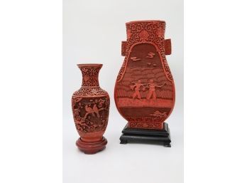 Chinese Red Lacquer Cinnabar Vases-Shippable