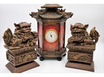 Asian Style Clock & Foo Dogs-Shippable