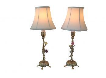 Vintage Pair Of Blooming Boudoir Lamps