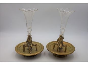 Unique And Antique Brass & Crystal JOCKEY Vases- Shippable