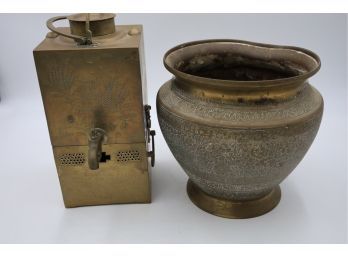 Antique Brass Samovar & Planter- Shippable