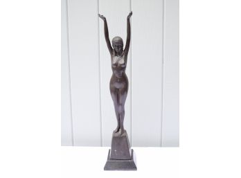 NUDE Flapper Girl Statue On Marble Base SHIPPABLE