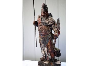 OLD !   WOOD Carved Hand Painted Samurai