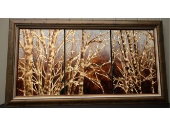 Large Dimensional Painting Of Birches In 3 Parts Framed