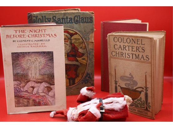 Vintage Christmas Books & Santa Doll-Shippable