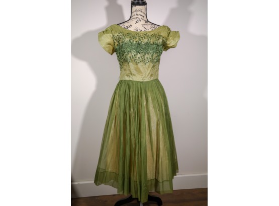 Green Taffeta Dress-shippable
