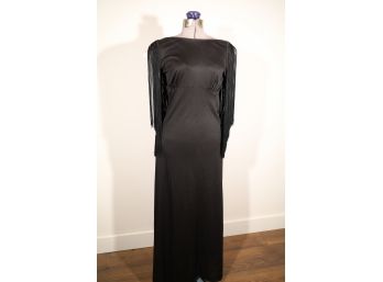 Full Length Black Dress With Fringe-shippable
