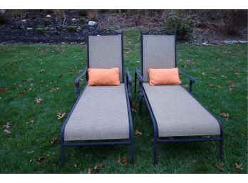 Pair Of Outdoor Chaise Lounge Sling Chairs - Set 2
