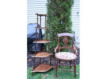 VINTAGE Plant Stand & Antique Chair