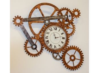 Rustic Gear Wall Clock Metal Art Home Decor Vintage Industrial Style Timepiece