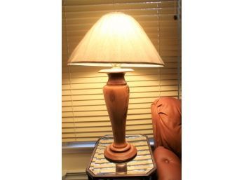 Signed Wood Lamp With Shade