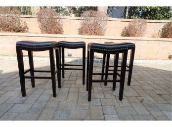 FRONTGATE Four Nailheads  Bar Stools With Leather Seats 30'