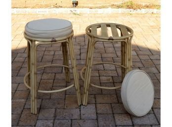 Pair  Of Margaritaville Outdoor Furniture METAL BAR STOOLS - BAMBOO STYLE