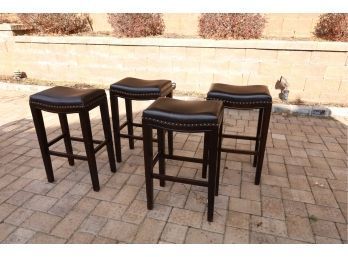 FRONTGATE Four Nailheads  Bar Stools With Leather Seats 30'