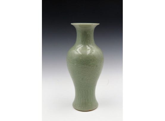 Antique Asian Celadon Vase With Yong Heng Character Markings On Base