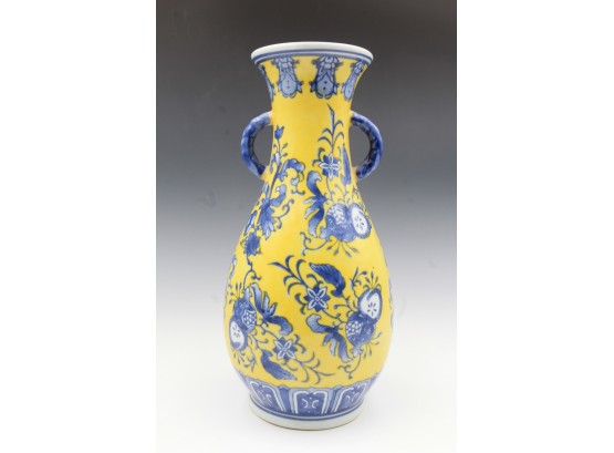 Asian Blue And Yellow 12' Bottle/ Vase