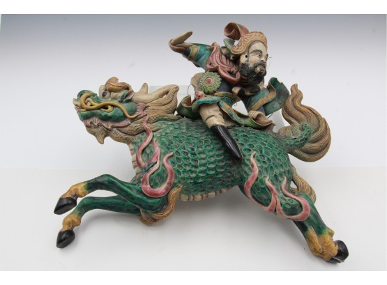 Antique Chinese Riding Kirin Dragon Clay