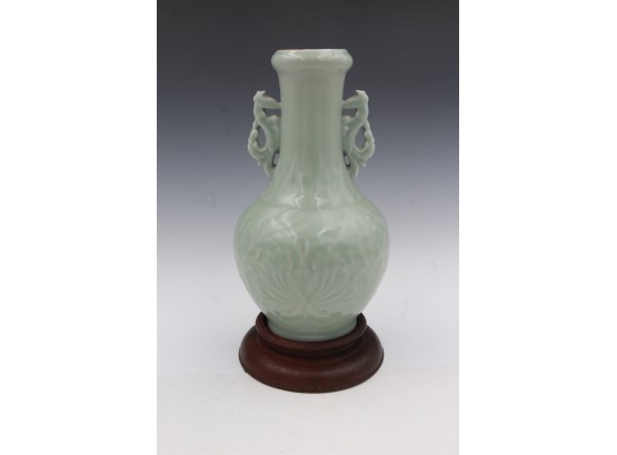 Chinese Celadon Bottle/ Vase With Decorations