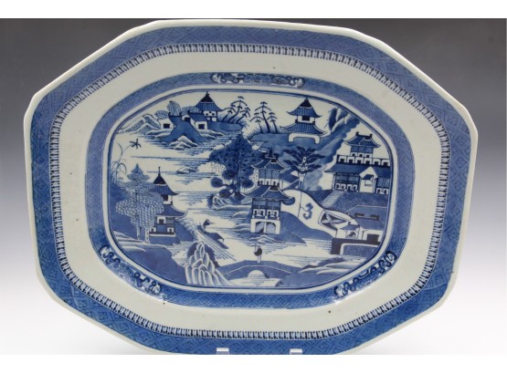 Antique Chinese Canton Blue And White  Platter
