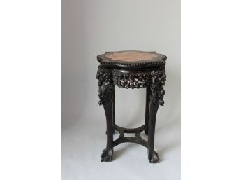 Handsome Carved Chinese 19th C Table With Marble
