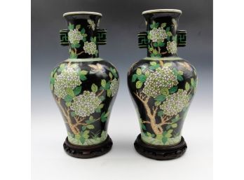 Pair Of Chinese Black Arrow Porcelain Vases