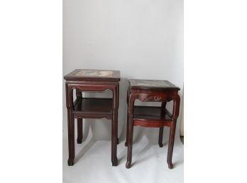 Pair Of Antique Marble Stands - Asian Inspired