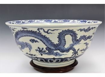 Large Ming Export Blue And White Glaze Porcelain Wash Bin