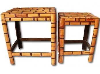 2 Vintage Stackable Bamboo Tables