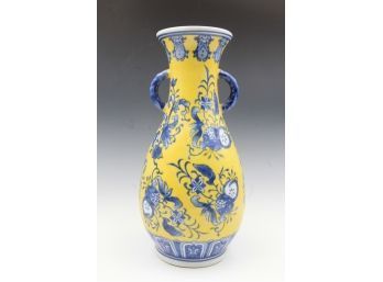 Asian Blue And Yellow 12' Bottle/ Vase