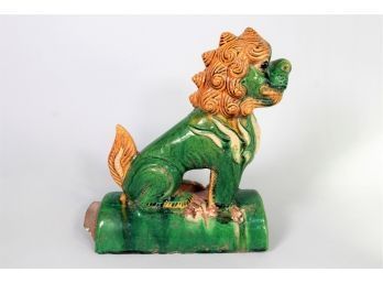 Vintage Clay Chinese Roof Tile Foo Dog - Glazed Ceramic