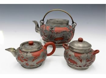 Early 20th Century  Yixing Pewter Clad Tea Set
