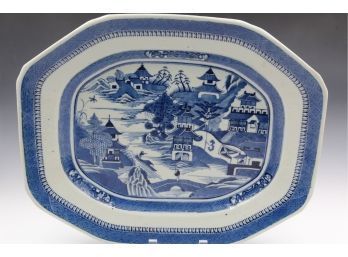 Antique Chinese Canton Blue And White  Platter