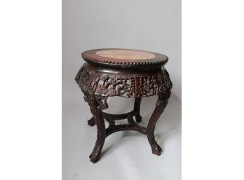Antique Exquisite Carved Stand With Marble