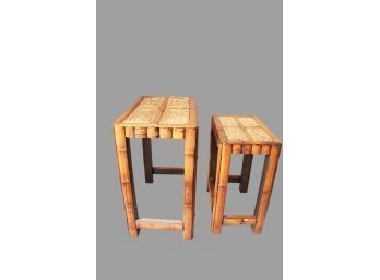 Vintage Stackable Bamboo And Rope Tables