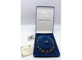Camrose & Kross JBK Black Faux Baroque Pearl Necklace Earrings Gold Tone W Case-Shippable
