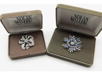 Nolan Miller Stone Flower Pin BlueWhite & BlueWhite Silver Snowflake Pin-Shippable