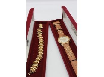 Jacqueline KENNEDY Woven Strap Tan Watch & Signature Link Bracelet-Shippable