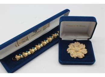 Jacqueline KENNEDY Sun Flower Burst Pin & GoldBlue Bracelet-Shippable