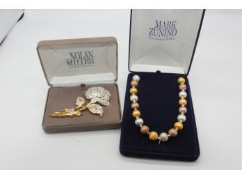 Original Rose Pin & Mark Zunino Necklace By Nolan Miller -Shippable