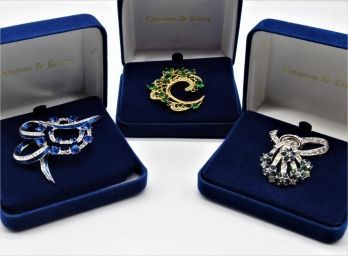 Jacqueline KENNEDY Blue  White Diamonds Pin & White  Sapphire Broche & Emerald Green Broche-Shippable