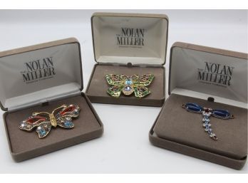 Nolan Miller Blue Quartz Dragonfly Pin & Green  Butterfly &  Papillion Pin-Shippable