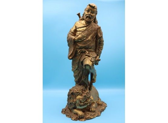 Brass Chinese Man With Foo Dog Base -sHIPPABLE
