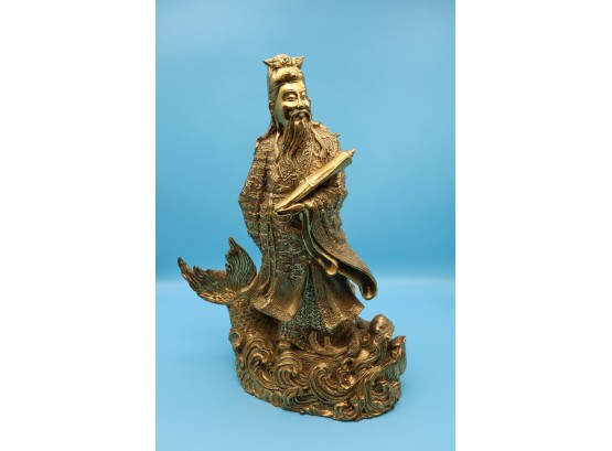 Heavy Brass Chinese Man With Mystical Creature Base - SHIPPABLE