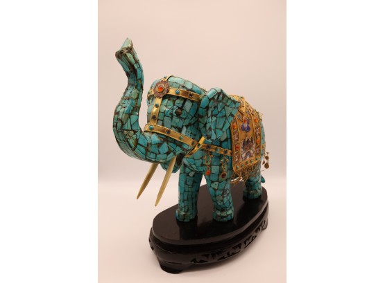 Vintage Tibetan Turquoise Gemstone Cloisonne Elephant -Shippable